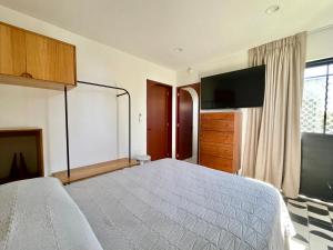 瓜達拉哈拉的住宿－Casa Ixaya by Barrio México，一间卧室配有一张床和一台平面电视