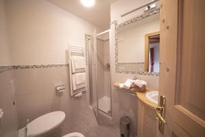 バディーアにあるAppartamenti Sotgherdenaのバスルーム(トイレ、洗面台、鏡付)