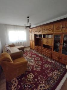 - un salon avec un canapé et un tapis dans l'établissement Nelly's Home, à Pucioasa