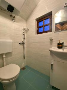 a bathroom with a toilet and a sink and a window at Blue Village 8 in Kolašin