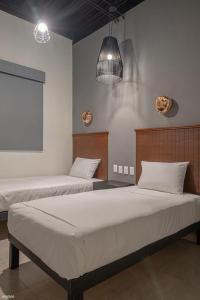科利馬的住宿－HM HOTEL EXPRESS，一间带两张床和两盏灯的卧室