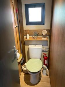 a small bathroom with a toilet and a window at Cottage cosy Bassin d'Arcachon in La Teste-de-Buch
