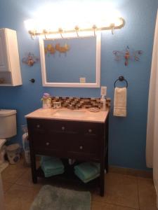 a bathroom with a sink and a mirror at Susan and Ledif's Tropical Hideaway in Greenacres City