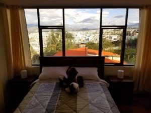 Ліжко або ліжка в номері Cómodo apartamento con aire puro y vista panorámica ideal para turistas