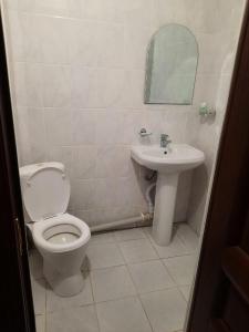 a bathroom with a toilet and a sink at Zhaylau Hotel in Shchūchīnsk