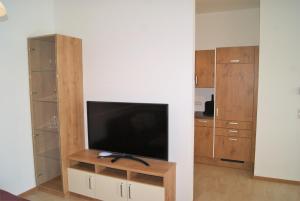 Telewizja i/lub zestaw kina domowego w obiekcie Rollstuhlfreundliche Ferienwohnung in ruhiger Lage- Panorama Terrasse, 2 SZ