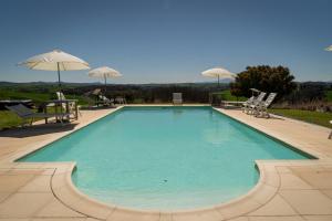 ein großer Pool mit Stühlen und Sonnenschirmen in der Unterkunft Podere Sant'Antonio in Asciano