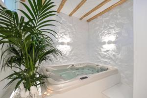 a bath tub with a plant in a bathroom at Mythos Luxury Suite in Naxos Chora