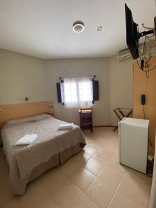 1 dormitorio con 1 cama y TV en Hotel Argon, en Dolores