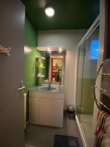 W łazience znajduje się umywalka i lustro. w obiekcie studio type 1bis w mieście Gourdon