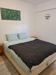 a bed with a black blanket on it in a room at RR Villa in Monforte del Cid +15 photos