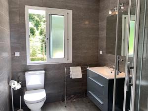 łazienka z toaletą, umywalką i oknem w obiekcie Les Asphodèles w mieście Partinello