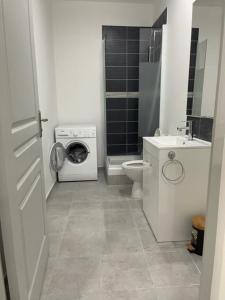 a bathroom with a toilet sink and a washing machine at RDC - Appartement F3 Villiers le Bel 95 Proche de Paris Roissy in Villiers-le-Bel