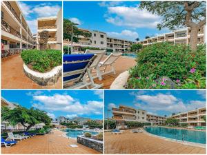 een collage van foto's van een resort met een zwembad bij Ocean View Suite with beach private access in Puerto de Santiago