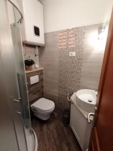 Apartment Mari في فونتانا: حمام صغير مع مرحاض ومغسلة