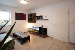 ein Wohnzimmer mit einem Flachbild-TV und einem Sofa in der Unterkunft Ferienwohnung Ronja in Beckingen