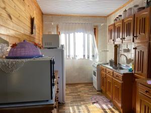 una cucina con frigorifero bianco e lavandino di Casa De Hospedaria Cruz a Urubici
