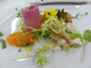 a white plate of food with vegetables on it at Hotel Restaurant Cafe Houben in Nunhem +43 photos