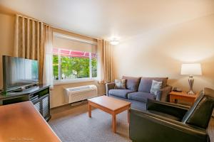 ein Wohnzimmer mit einem Sofa und einem TV in der Unterkunft La Residence Suite Hotel in Bellevue