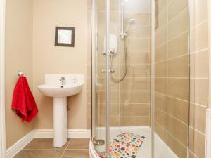un bagno con doccia e lavandino di 2 Pines Farm Cottages a Ulleskelf Altre 26 foto