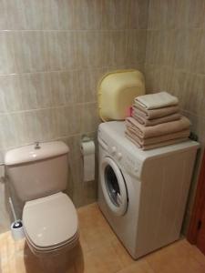 łazienka z toaletą i pralką w obiekcie Estudio en Torrevieja a 700 m del mar w mieście Torrevieja