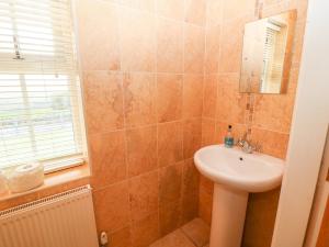 a small bathroom with a sink and a mirror at Oak Wood House in Kenmare +34 photos