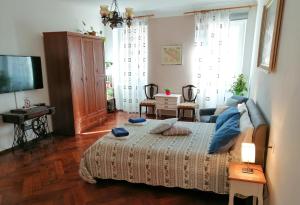 1 dormitorio con 1 cama y TV en Guest House Barocco, en Rovinj
