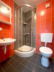 a bathroom with a shower and a toilet and a sink at Elegant Apartment in Vodice - 53 m² - Near the Sea in Vodice +15 photos