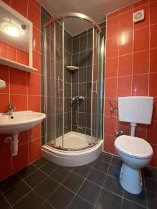 a bathroom with a shower and a toilet and a sink at Enchanting Apartment in Vodice with Sea View Terrace in Vodice +20 photos