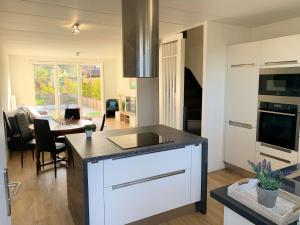 a kitchen and living room with a counter top at Villa de l'Eculaz in Reignier