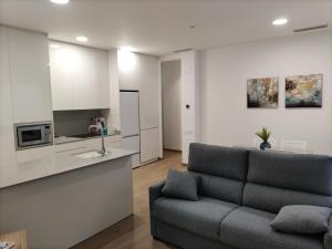 salon z kanapą i kuchnią w obiekcie Iberflat Apartamentos Trinidad w mieście Castellón de la Plana +33 zdjęcia