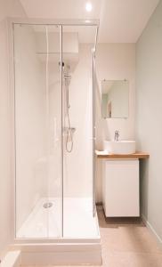 a bathroom with a shower and a sink at "Envie Lyonnaise" Location - 14 personnes - Terrasse - WIFI fibre optic in Lyon