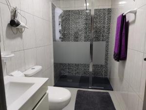 un bagno con doccia, WC e lavandino di Casa de férias e fins de semana,1 a Esposende Altre 15 foto