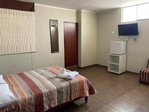 Habitación de hotel con cama y TV en Hotel Plaza Barranca, en Barranca