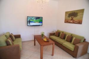 a living room with two couches and a tv at Bernie House 2 in Naxos Chora