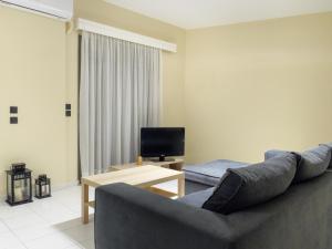 Apartment Lazarous 1 في Apolakkiá: غرفة معيشة بها أريكة وتلفزيون