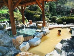 un hombre en un charco de agua con rocas en Minpaku Taki - Vacation STAY 12842 en Gero