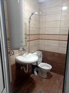 uma casa de banho com um WC e um lavatório em Нощувки Девня em Povelyanovo