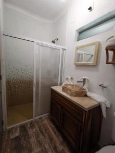 a bathroom with a shower and a sink at VILLA DEL PEZ in Sayulita