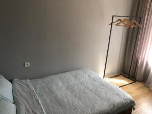 1 dormitorio con 1 cama y lámpara de pie en Bubu's Home, en Batumi