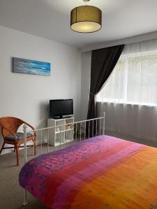 a bedroom with a large bed and a television at Poets Retreat in Melbourne