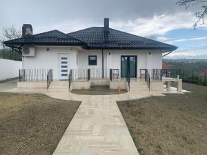 una casa blanca con un camino que conduce a ella en Sonte Residence, en Hăulişca