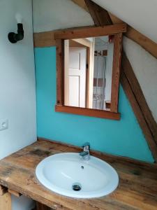 a bathroom with a sink and a mirror at Ferienwohnung Villa Claudia in Dresden