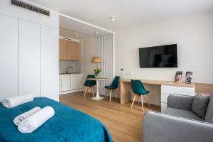 TV a/nebo společenská místnost v ubytování InPoint Apartments G11 near Old Town & Kazimierz District & Parking Option