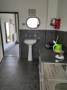uma casa de banho com um lavatório e um WC. em U lesa em Bohutín