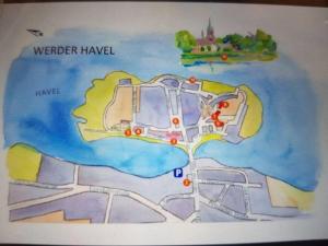 a drawing of a map of the waterker hawket at Ferienwohnung Inselblüte in Werder