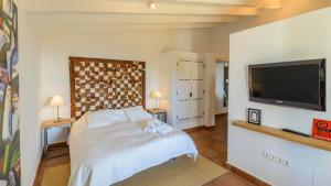 1 dormitorio con 1 cama y TV de pantalla plana en The Hunting Lodge Alcaucín by Ruralidays, en Alcaucín