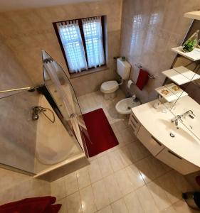 a bathroom with a shower and a toilet and a sink at Lux D'Or Apartment in Pula +59 photos