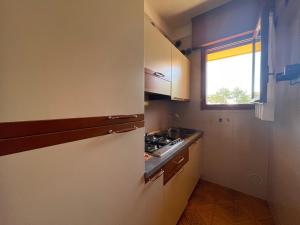 kuchnia z lodówką, zlewem i oknem w obiekcie Lucerna A14 w Lignano Sabbiadoro