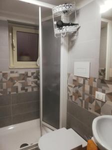a bathroom with a shower and a sink at Monolocale La Chicca in Castellammare del Golfo
